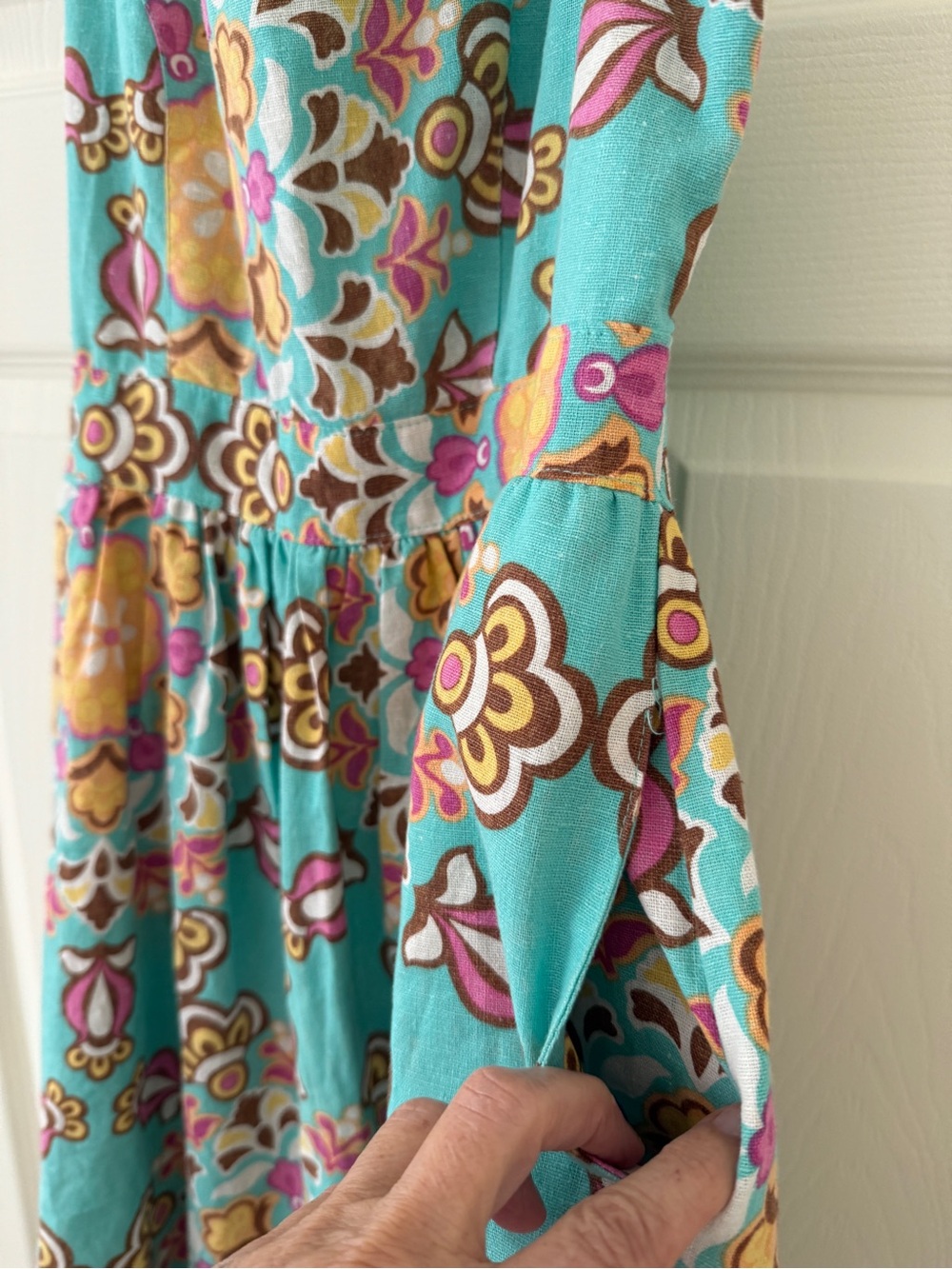 Judith March Kaleidoscope Dress Sz L, Made in USA, Linen-Blend, Turquoise - Picture 6 of 10